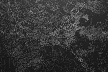 Street map of Nairobi (Kenya) on black paper with light coming from top