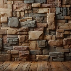 Old natural brown stone blocks wall. Textured background