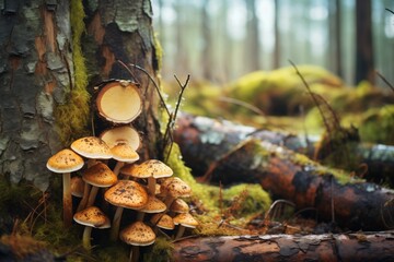 logs being broken down by fungi in forest
