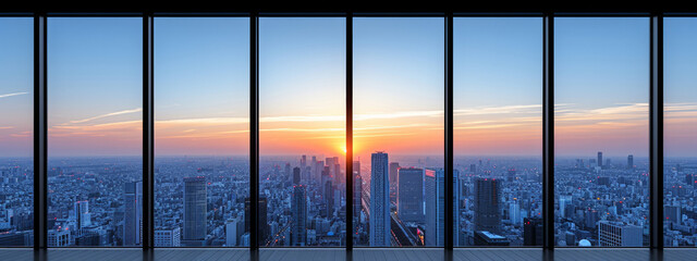 A Kaleidoscope of Colors: The Captivating Sunset Cityscape Through the Window
