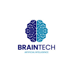 Brain Tech Artificial Intelligence with circuit brain processor computer system, creative modern illustration logo design