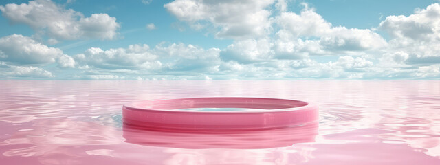 Fototapeta na wymiar Serene Symphony: A Mesmerizing Pink Mirage Gracefully Adrift on Sunlit Waters