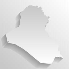 Iraq country silhouette. High detailed map. White country silhouette with dropped long shadow on beige background.