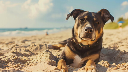 Dog on beach in sand
