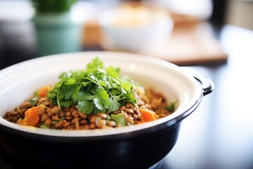 close-up of a bowl of cooked lentils