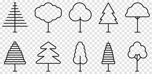 Set of tree line icons. Vector illustration isolated on transparent background