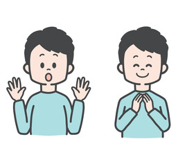 驚く男性　感謝する男性