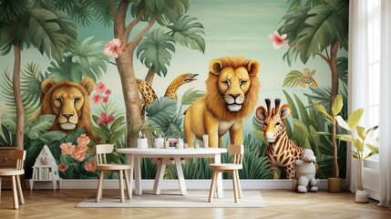 Children's Wallpaper: Watercolor Jungle and Animals

