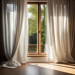 Whispers of the Wind: The Graceful Dance of a White Curtain through an Open Window