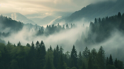 Forrest fog Chiemgau Alps