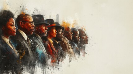 Black History Month: a colorful abstract illustration of a group of good-looking black people Juneteenth racial equality and justice racism and discrimination - obrazy, fototapety, plakaty