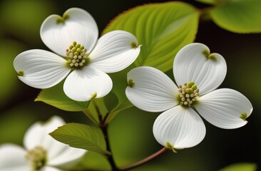 Fototapeta premium White flowers of Cornus dogwood (Cornus florida) in bloom in spring