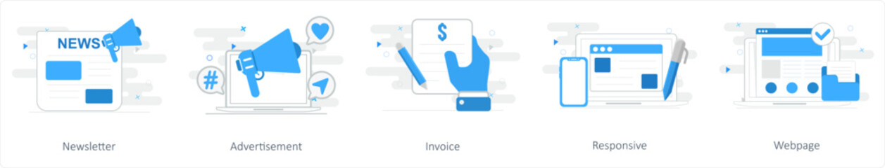 A set of 5 mix icons as newsletter, advertisement, invoice