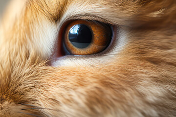 Detailed macro photo of a small rabbit eye with fine hairs around it
