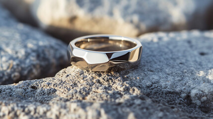 Obraz na płótnie Canvas Geometric shapes silver wedding ring