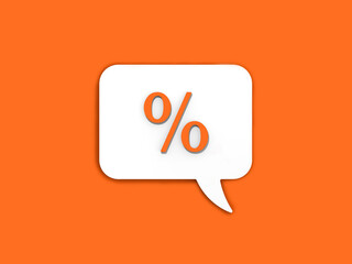 Orange percent sign on white message board. Interest withdrawal signal. Discount notifications. Message on a Orange background. Horizontal image. 3D image. 3D rendering.