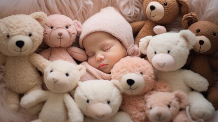 A Cute new born baby sleeping with his/her toys, lovely moment