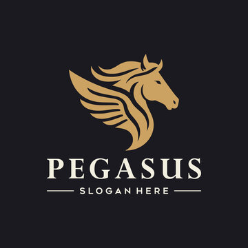 Pegasus logo template, gold color luxury mascot template