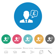 English Pound financial advisor flat round icons