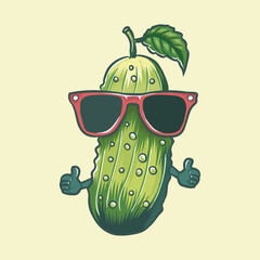 Green Pickle Character Vector Graphics wearing glass isolated Illustration