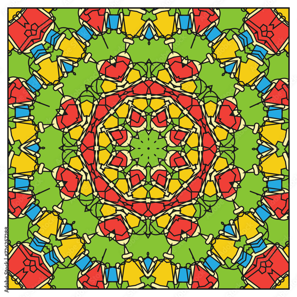 Poster abstract circular ornament with multi-colored contour composition. version no. 3. vector illustratio