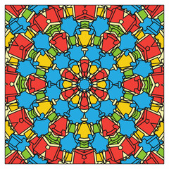 Abstract circular ornament with multi-colored contour composition. Vector illustration