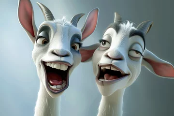 Fotobehang 3d cartoon close view of laughing funny happy goats © Kien