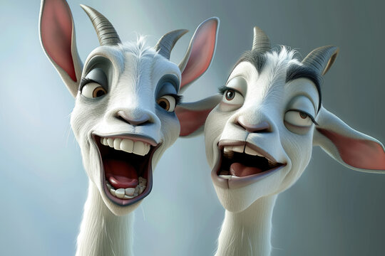 Naklejki 3d cartoon close view of laughing funny happy goats