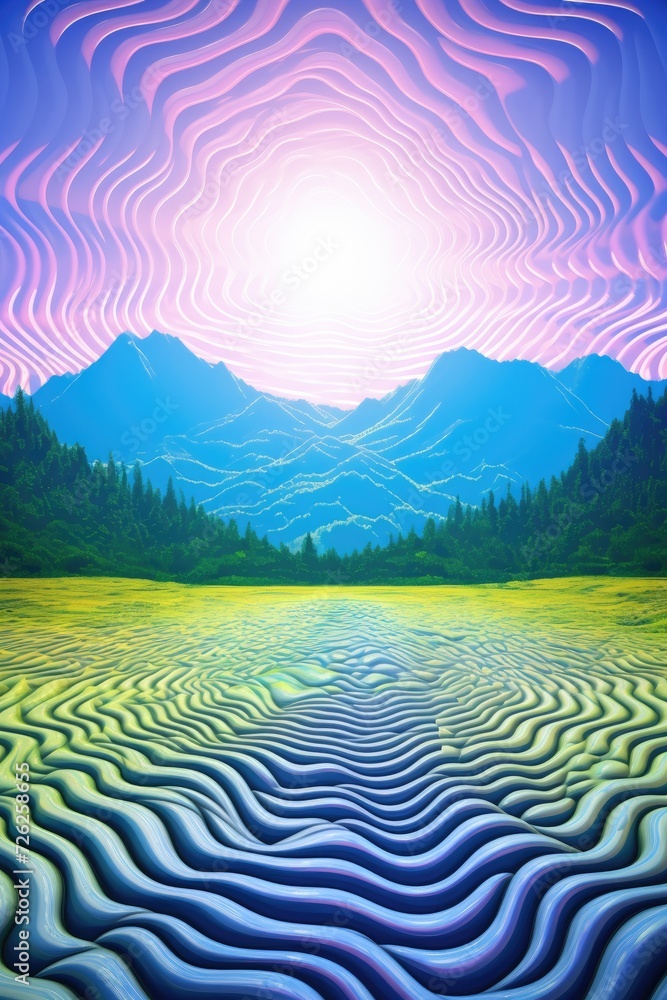 Canvas Prints A painting of a mountain landscape with waves. Generative AI.