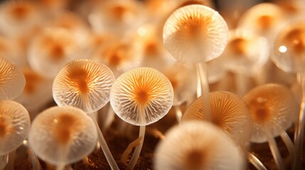 A group of mushrooms with orange tips. Generative AI.
