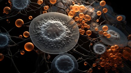 A close up of a cell with many different types of cells. Generative AI.