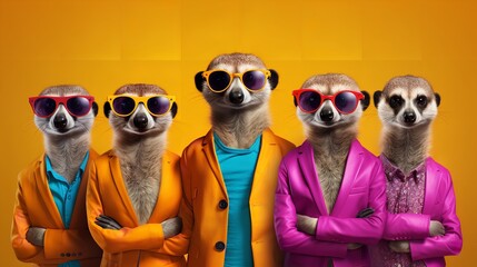 Creative Animal Concept: Meerkat in a Group Vacation

