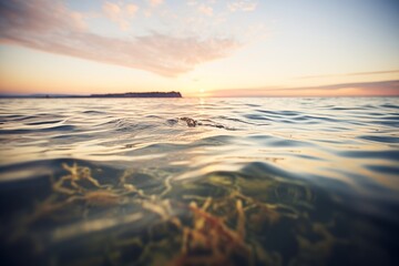 Fototapeta na wymiar the surface of a calm sea lit by the setting sun