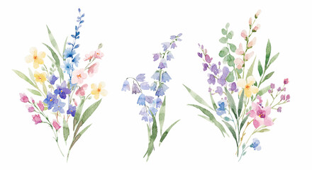 Beautiful floral bouquet illustrations set with watercolor hand drawn flowers. Stock clip art. - 726260253