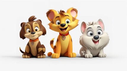 Obraz na płótnie Canvas Cutout Set of 3 Cartoon Animal Toys Characters