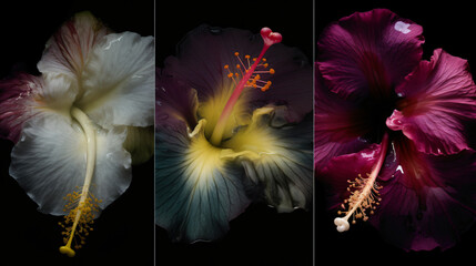Hibiscus blossoms in unique and creative compositions
