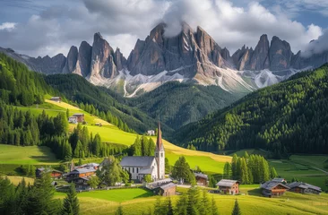 Papier Peint photo autocollant Dolomites an valley in the dolomites with mountains in the background
