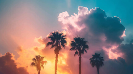 Fototapeta na wymiar Palm trees in front of cloudy sky