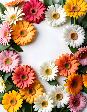 Bouquet of gerbera flowers. Spring image. Design for message cards with blank spaces for Easter, birthdays, anniversaries, Mother's Day, birthdays, celebrations, etc.