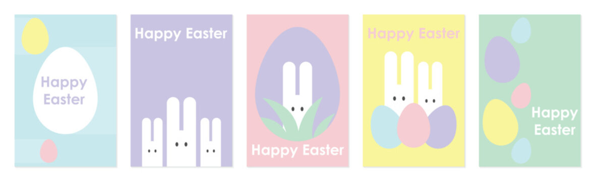 Happy Easter. Set of poster, cover or postcard in modern geometric abstract style. Festive spring design in pastel colors. Vector illustration