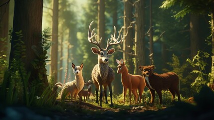 Forest Animals in Wild Nature - Beautiful Illustration

