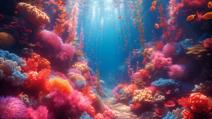 Fototapeta na wymiar Aquatic world, corals, fish, seabed