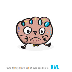 Set of doodle cartoon owls with various emotions,Various Cute Owl Doodle Collection,hand drawn,Cute animal