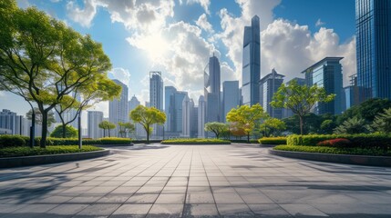 City square and skyline with modern buildings scenery