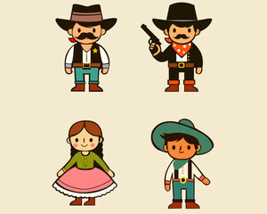 set of people cute cowboy illustration, vector, children