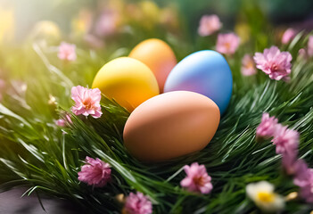 Obraz na płótnie Canvas AI Generative illustration of a traditional Easter holiday design scene