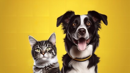 Grey Striped Tabby Cat and a Border Collie Dog - Furry Friends Harmony

