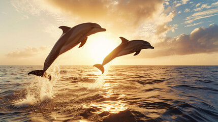 Silhouettes of pair of bottle-nosed dolphins