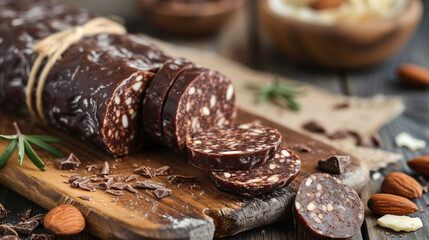 Sliced chocolate salami