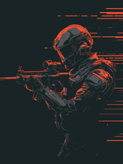 graphic vetor cyborg soldier for tshirt